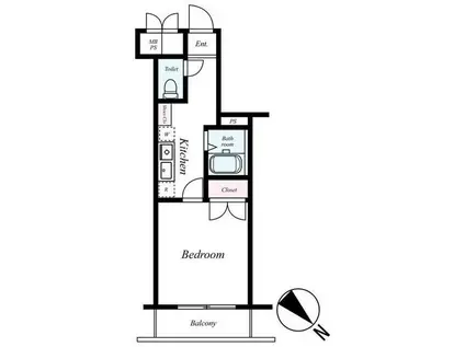 メインステージ日本橋箱崎II(1K/2階)の間取り写真