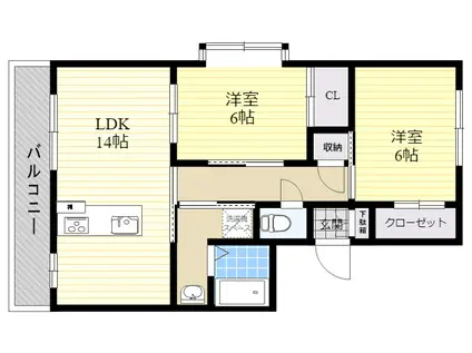 WINDOMシティおぐら(2LDK/2階)の間取り写真
