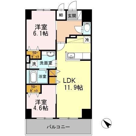 YAMAZAKISEKIYUBLD(2LDK/10階)の間取り写真