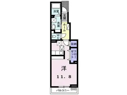 オークスレジデンスIII(ワンルーム/1階)の間取り写真