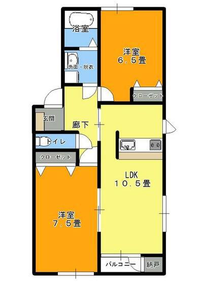 ピース11小松島(2LDK/1階)の間取り写真