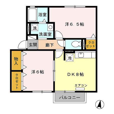 コスモスハウス H棟(2DK/2階)の間取り写真