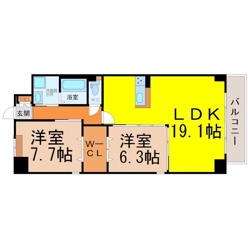 オルソパール伝馬(2LDK/12階)の間取り写真