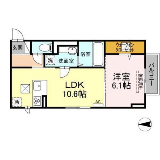 D-ROOM宇品西(1LDK/1階)の間取り写真