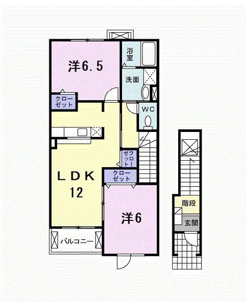 クリスタルローズB棟(2LDK/2階)の間取り写真
