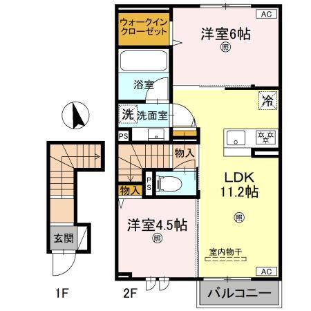 アンクレール(2LDK/2階)の間取り写真