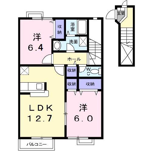 ネイチャーフィールドC(2LDK/2階)の間取り写真