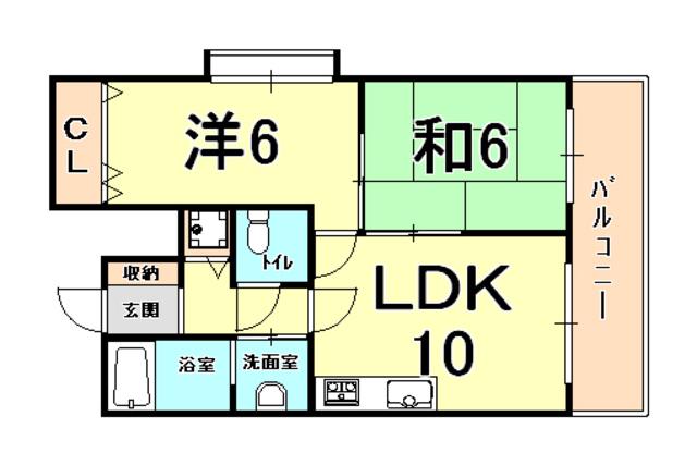 メゾンふじ(2LDK/4階)の間取り写真