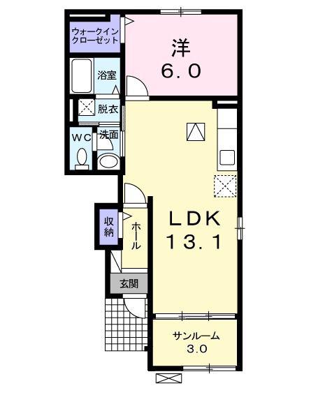 アシスト(1LDK/1階)の間取り写真