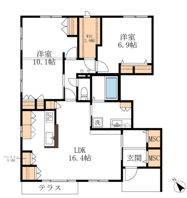 グランシーマ(2LDK/1階)の間取り写真