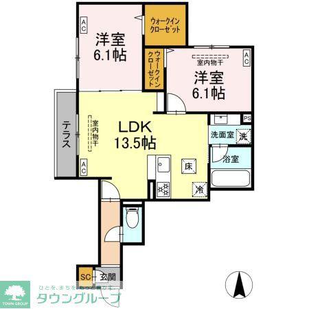 ブリューエン河原口(2LDK/1階)の間取り写真