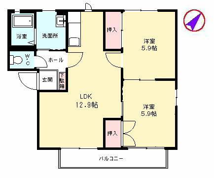 栄町一番館(2LDK/2階)の間取り写真