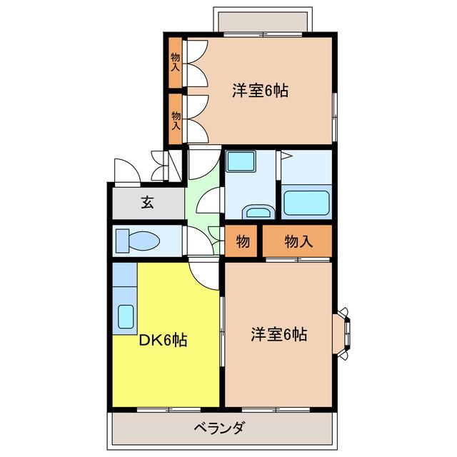 エスポワール村木D(2DK/1階)の間取り写真