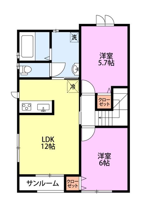 ミ・ピアーチェ C(2LDK/2階)の間取り写真