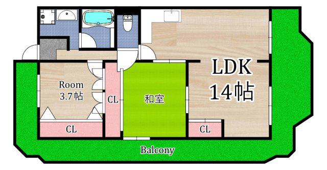 鶴見日光ハイツ(2LDK/4階)の間取り写真