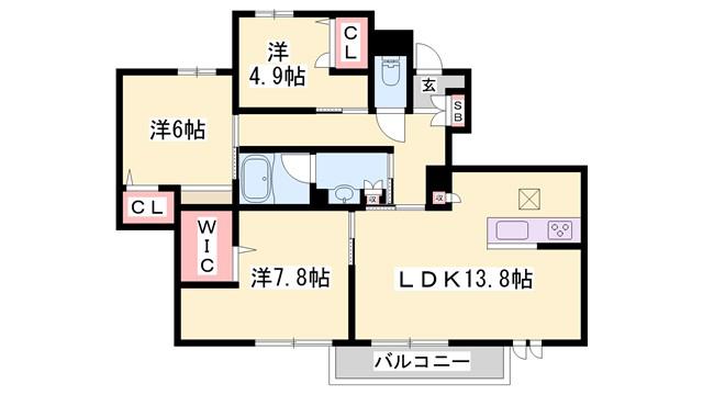 シャーメゾン稲美II(3LDK/1階)の間取り写真