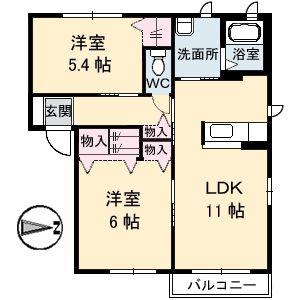 クレールTB棟(2LDK/2階)の間取り写真