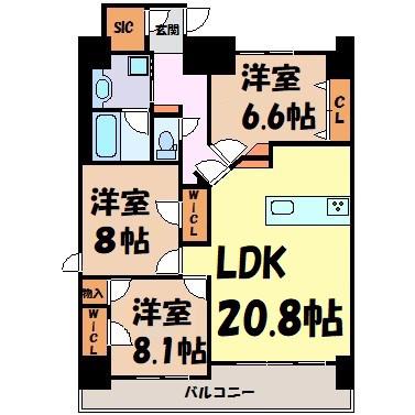ロイジェント日吉(3LDK/13階)の間取り写真