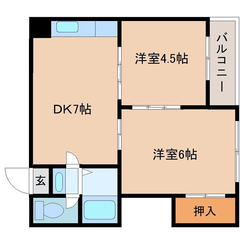 サンシャインMKM東小橋(2DK/2階)の間取り写真