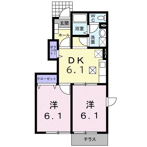 サイモンSEVEN A棟(2DK/1階)の間取り写真