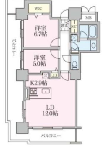 ROYAL PARKS TOWER MINAMISENJU(2LDK/12階)の間取り写真