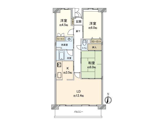 グレース北屋敷(3LDK/4階)の間取り写真