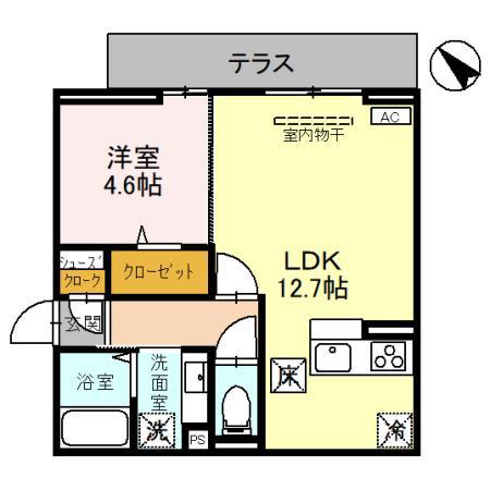 ノーブルヴィラ錦町II(1LDK/1階)の間取り写真