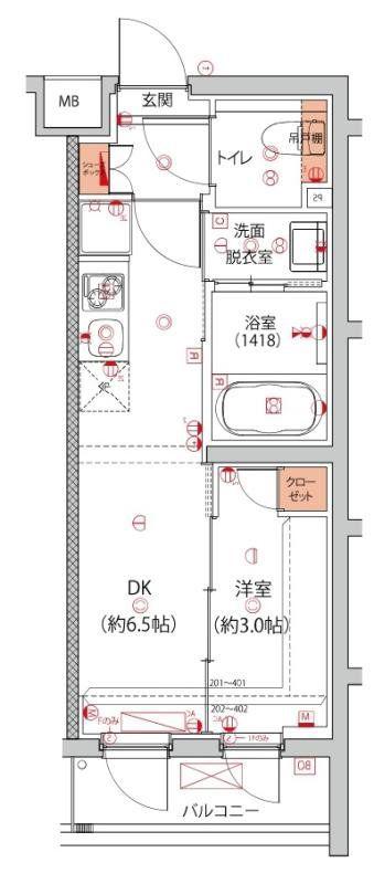 ハーモニーレジデンス中野本町パークサイド(1DK/1階)の間取り写真
