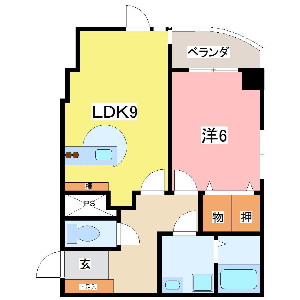 ビバリーマンション(1LDK/2階)の間取り写真