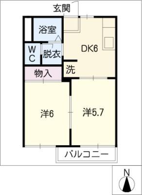 カサベルデ(2DK/2階)の間取り写真