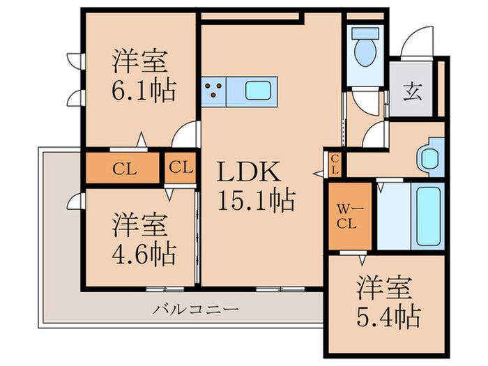 フース コーシェリ(3LDK/3階)の間取り写真