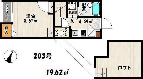 キューブ吉塚(1K/2階)の間取り写真