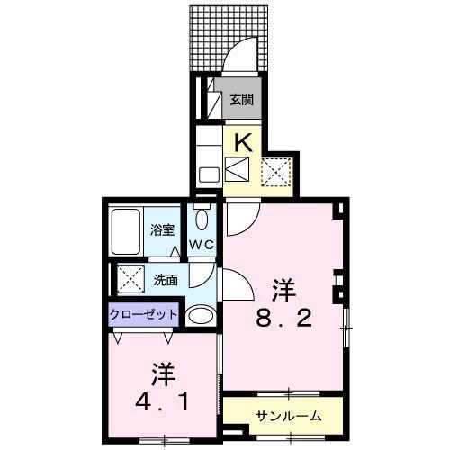 プランドール・III(1K/1階)の間取り写真