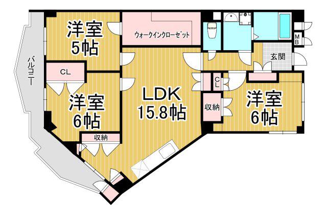 ハイツ苦楽園C棟(3LDK/5階)の間取り写真