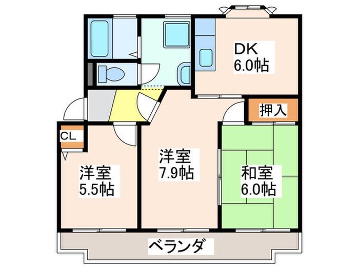 MIYAマンション(3DK/1階)の間取り写真