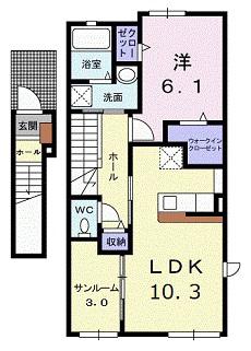 リバーサイド・国司II(1LDK/2階)の間取り写真