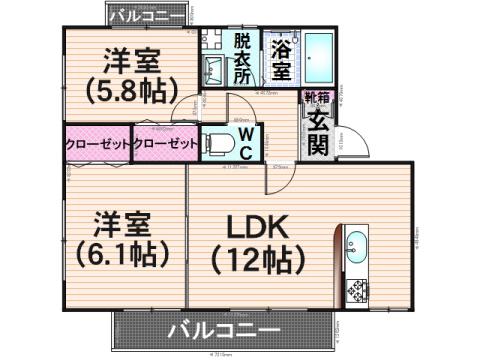 ラヴィアンローズ(2LDK/2階)の間取り写真