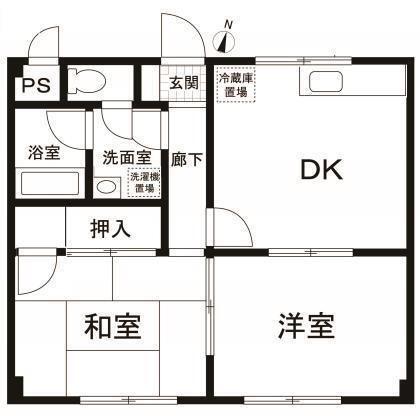 ミルキーウェイつきみ野(2DK/1階)の間取り写真