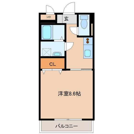 グリーンフィールドII(1K/2階)の間取り写真