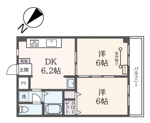 ルミエール(2DK/2階)の間取り写真