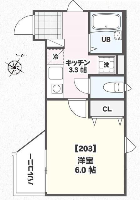 タウンフィールドIIB(1K/2階)の間取り写真