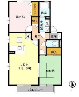 グリーンヴィレッジあいC棟(2LDK/1階)の間取り写真
