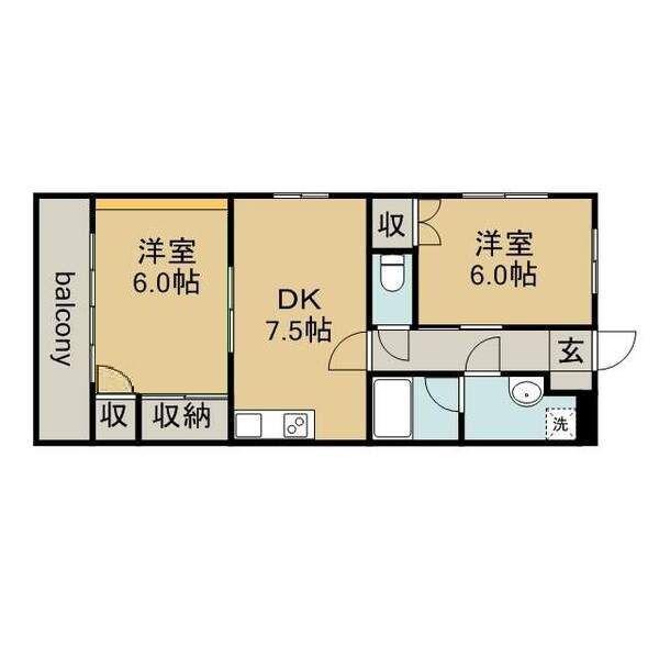 サンケイ長谷川(2DK/3階)の間取り写真