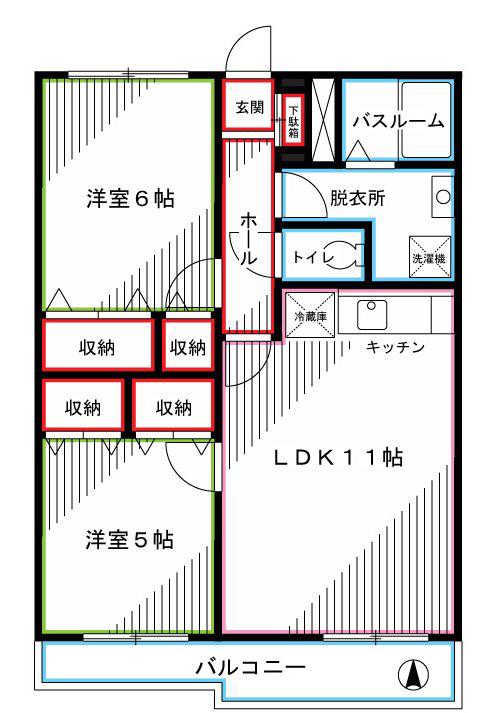 ラボーセジュール小金井(2LDK/2階)の間取り写真