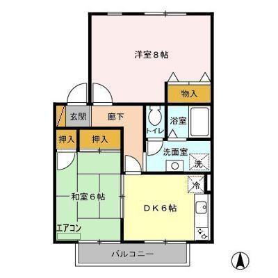 ハイカムール浅井(2DK/2階)の間取り写真