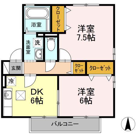 リビングタウン北土居 H棟(2DK/1階)の間取り写真