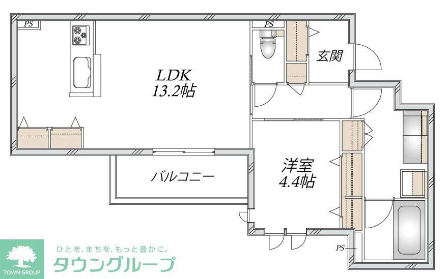 新石川1丁目メゾン西棟(1LDK/2階)の間取り写真
