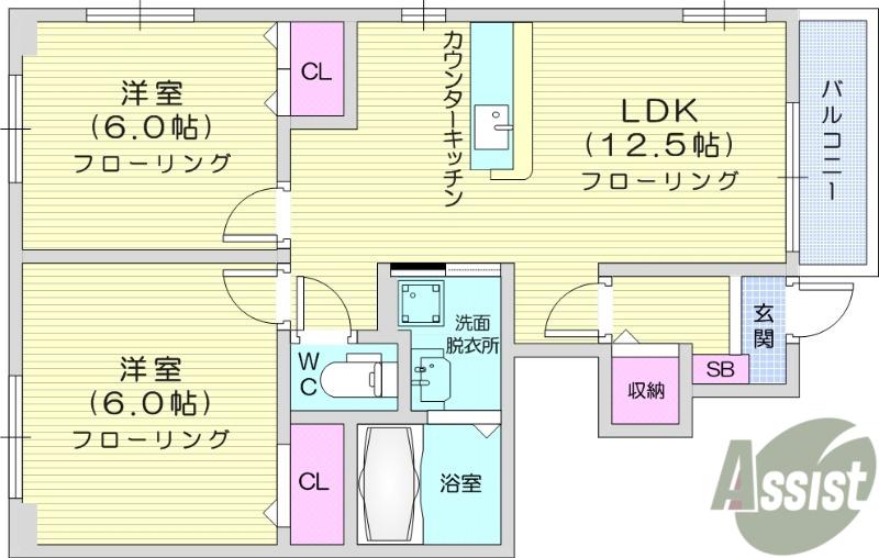 コーポアルファ2(2LDK/1階)の間取り写真