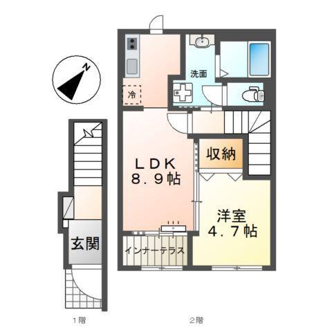 グランフルール(1LDK/2階)の間取り写真
