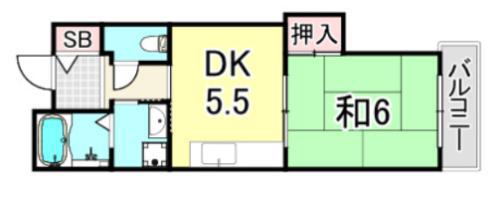 UR浜甲子園さくら街10号棟(1DK/6階)の間取り写真